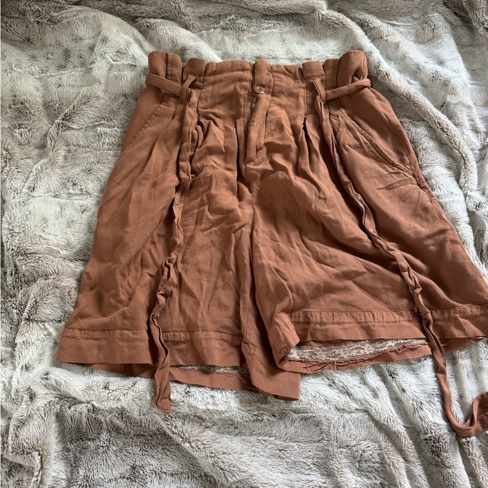 Brown High-Waisted Shorts with Tie Details